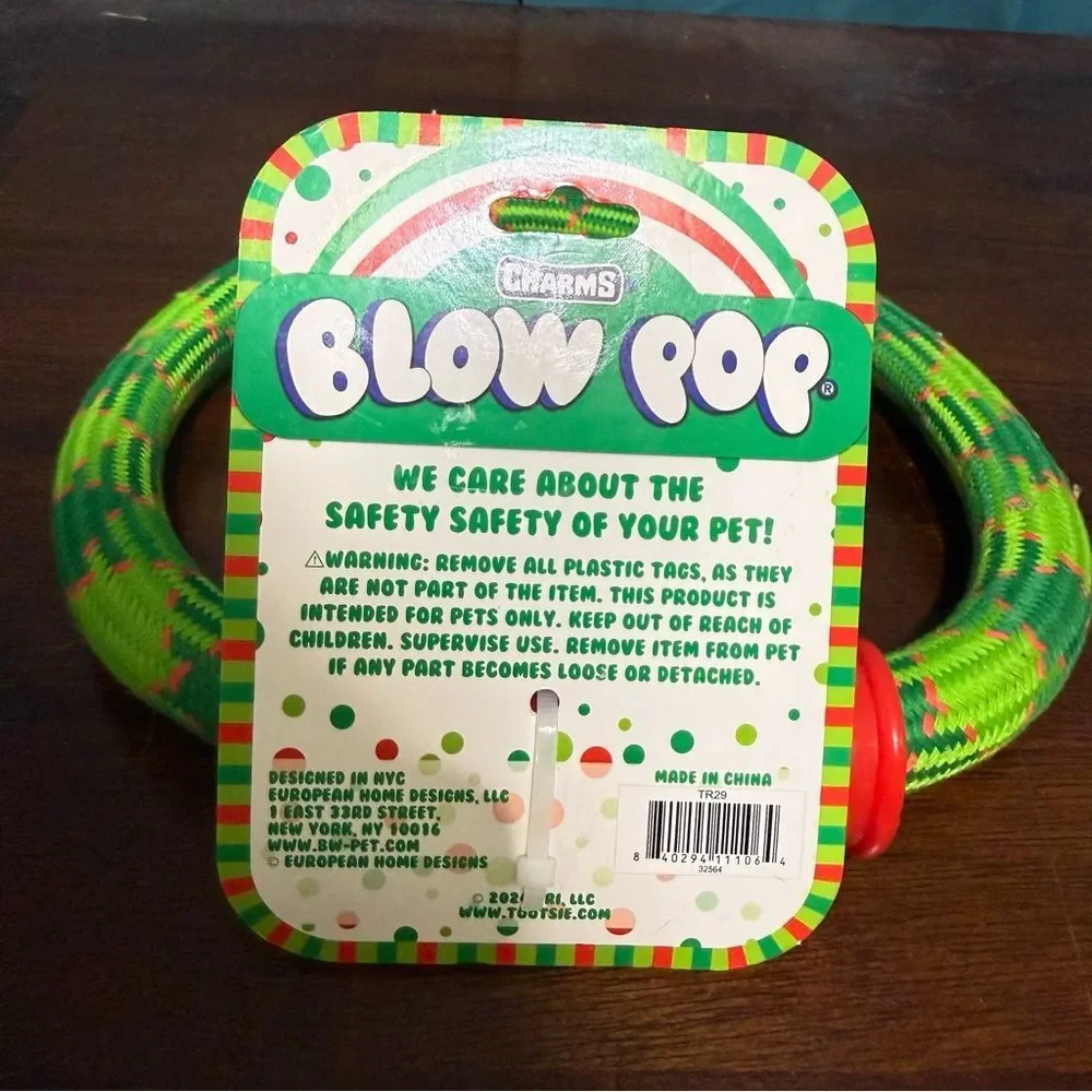 Charms Blow Pop-themed rope dog toy